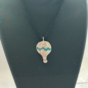 Silver and Turquoise Hot Air Balloon Pendant Necklace